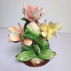Gorgeous CAPODIMONTE Porcelain Floral Pink Roses Shabby Farmhouse Mcm